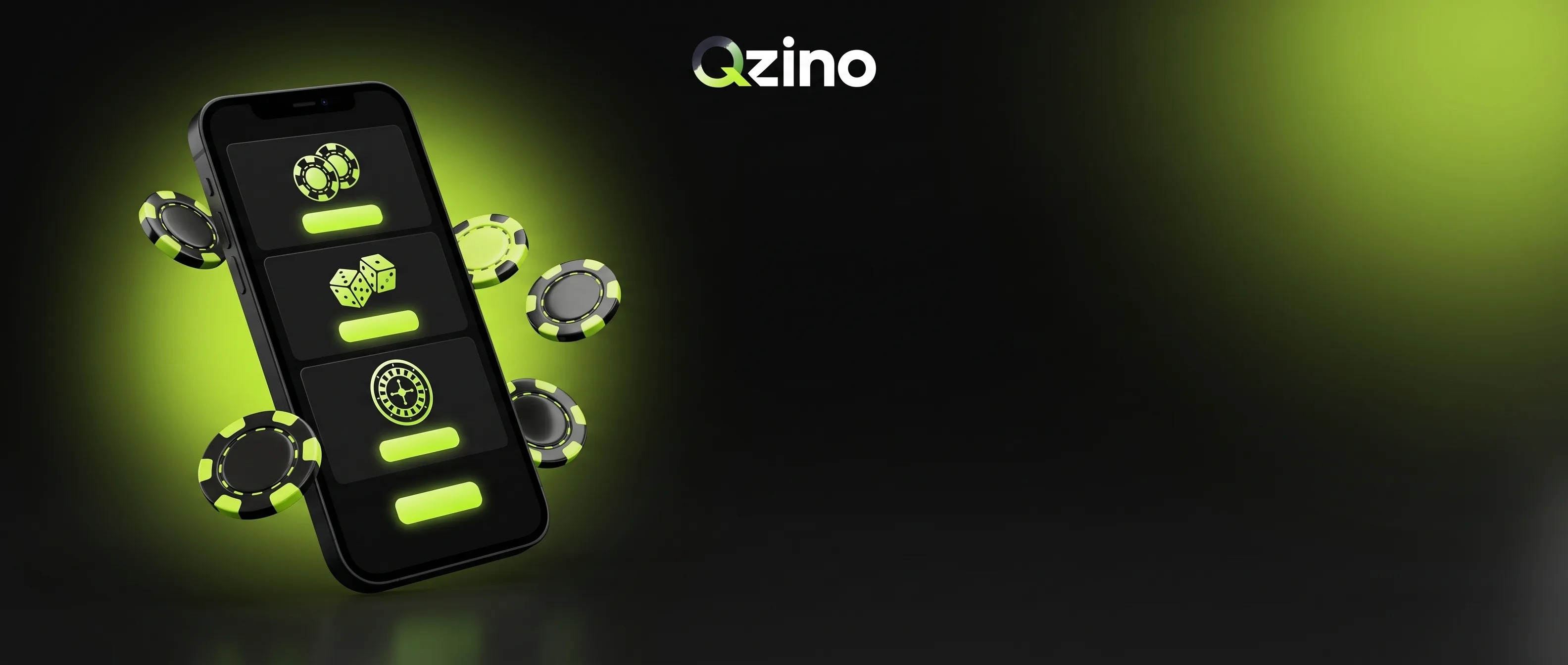 Smartphone und dreidimensionale Qzino Spielchips in Graphit und Limegrün